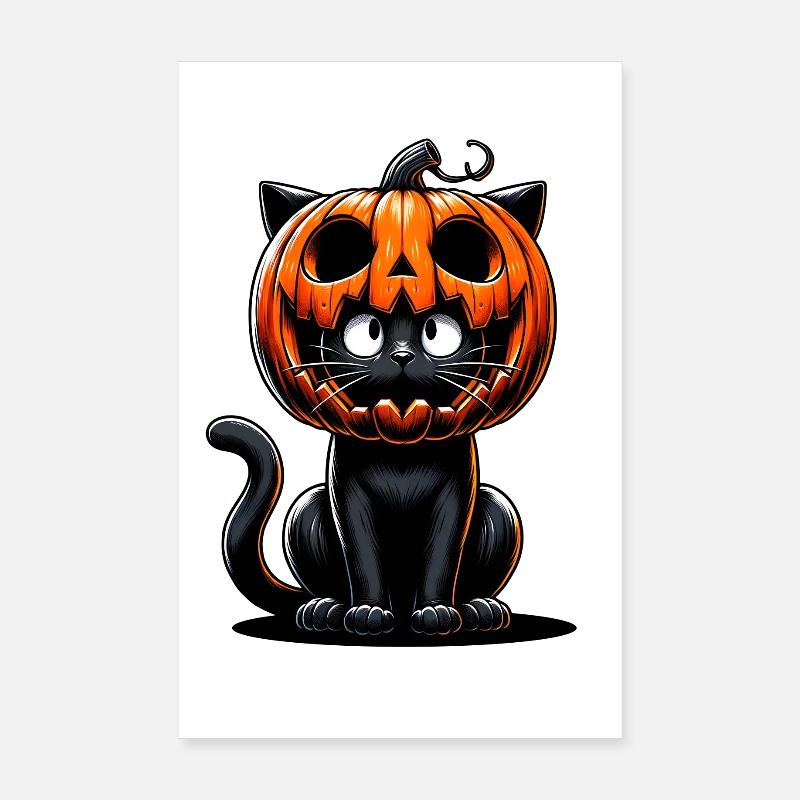 Mignon chat noir Halloween design costume de citrouille Poster 20 x 30 cm