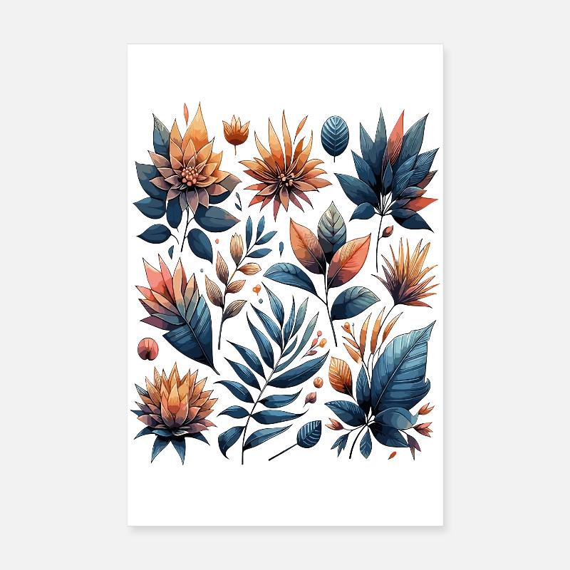Aquarelle Blätter Boho Blättermuster - Poster 20x30 cm - Weiß