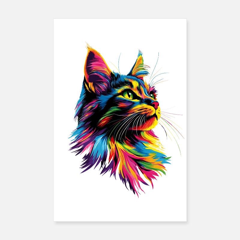 Maine Coon Katze Bunt Regenbogen Maine-Coon Katzen Poster 20x30 cm