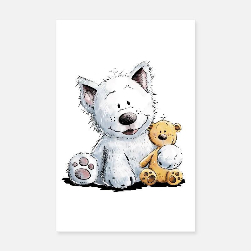 West Highland White Terrier Mit Kuscheltier Poster 20x30 cm