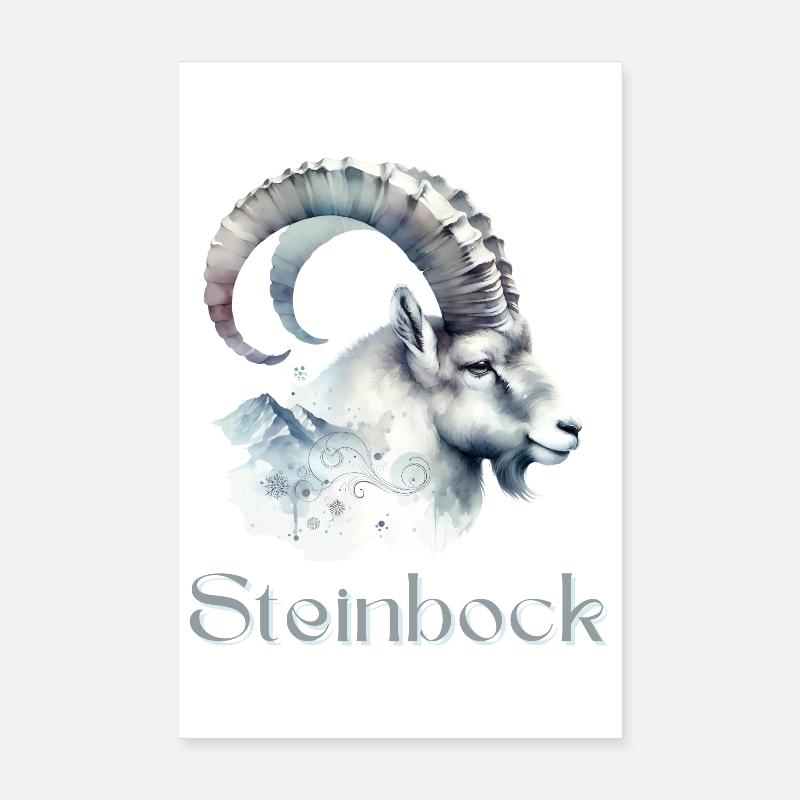 Elegantes Steinbock Sternzeichen Aquarell Geschenk Poster 20x30 cm