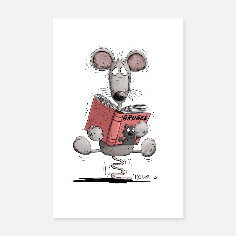 Bookworm Rat Book Reading Bookworm Poster 8" x 12" (20x30 cm)