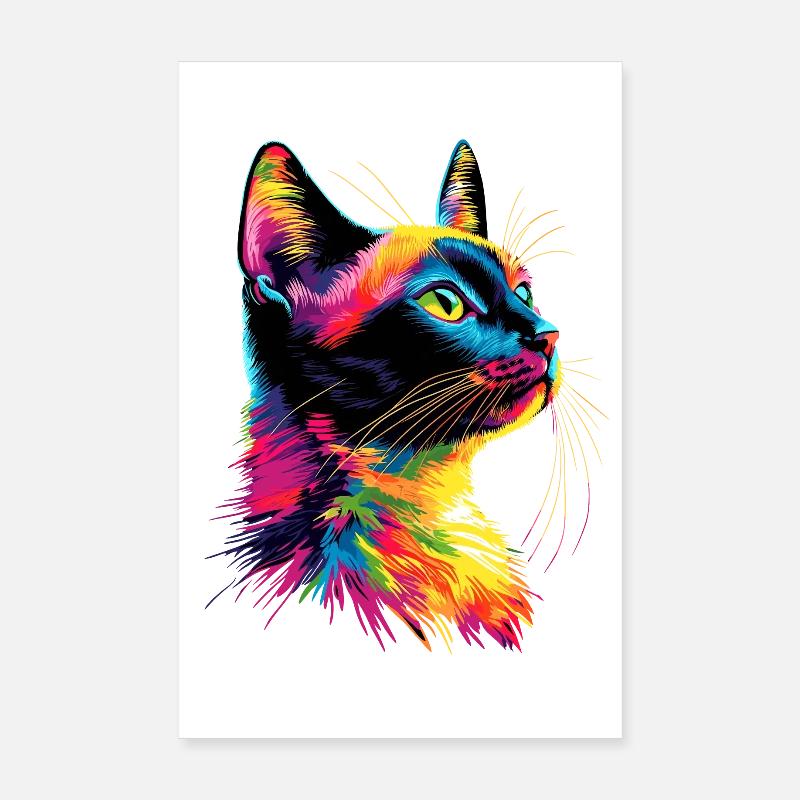 Katze Bunt Regenbogen Farben Popart Cat Mom Katzen - Poster 20x30 cm - Weiß