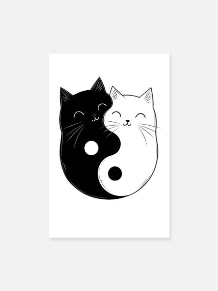 Yin and Yang Cats Cat Owner Buddhism Graphic - Poster 8" x 12" (20x30 cm) - white - Front