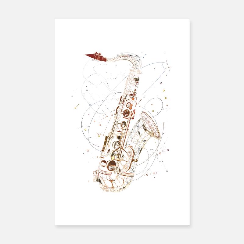 Dessin au trait de saxophone Poster 20 x 30 cm