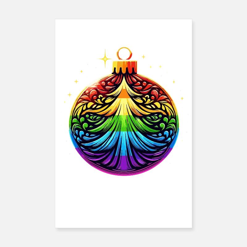 Regenbogen Weihnachtskugel mit Tannenbaum Ornament Poster 20x30 cm
