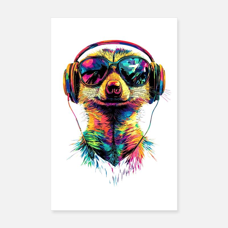 Erdmännchen Sonnenbrille Bunt Süßes Erdmännchen - Poster 20x30 cm - Weiß