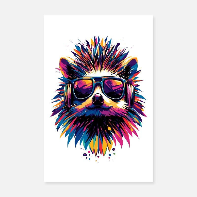 Igel Popart Kopfhörer Sonnenbrille Bunt Süßer Igel Poster 20x30 cm