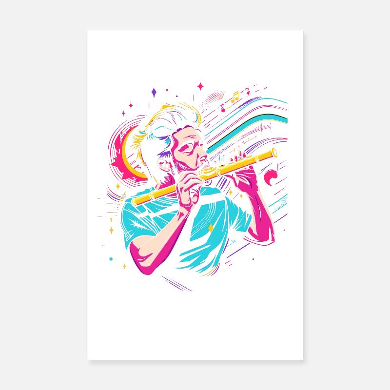 Retro Flute Player Graphic Poster 8" x 12" (20x30 cm)
