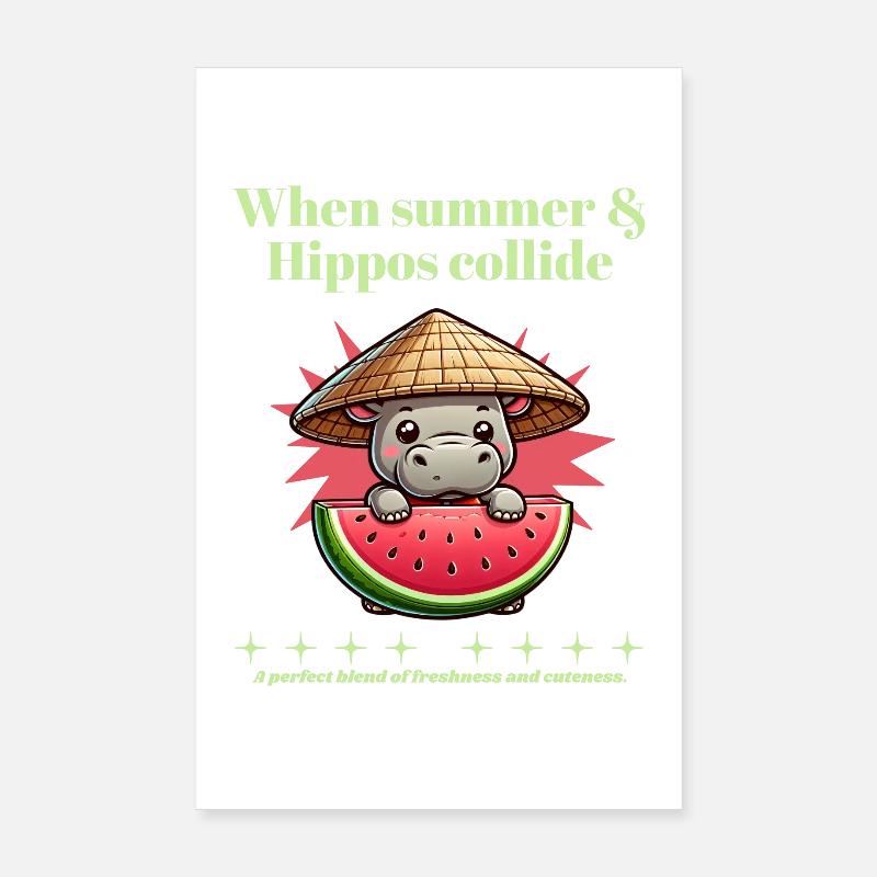 Hippopotame à la pastèque Poster 20 x 30 cm