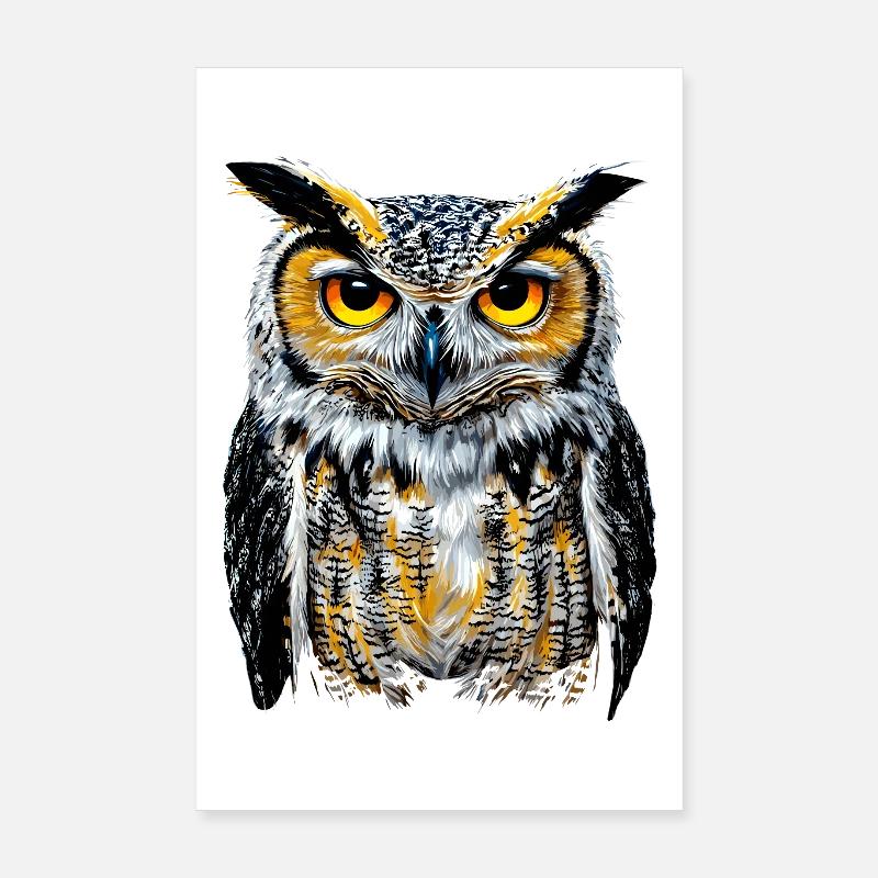 Eule Schleiereule Kauz Uhu Owl Süße Eulen - Poster 20x30 cm - Weiß