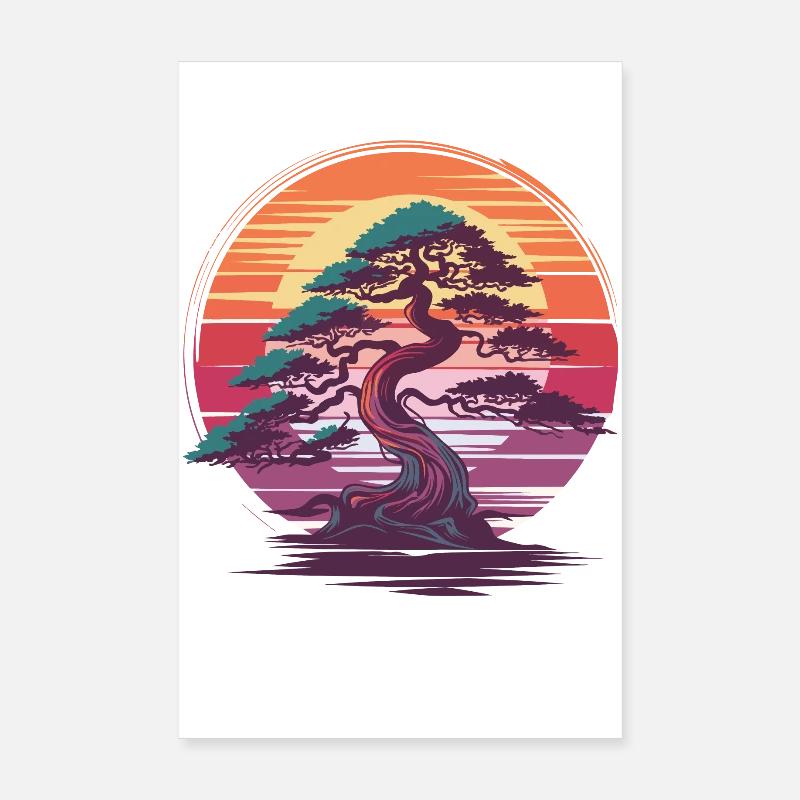 Bonsai Tree Sunset Zen Nature Relaxation Design Poster 8" x 12" (20x30 cm)
