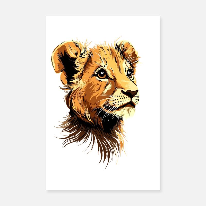 Löwe Mähne Junger Löwe Wilde Kleine Süße Löwen - Poster 20x30 cm - Weiß