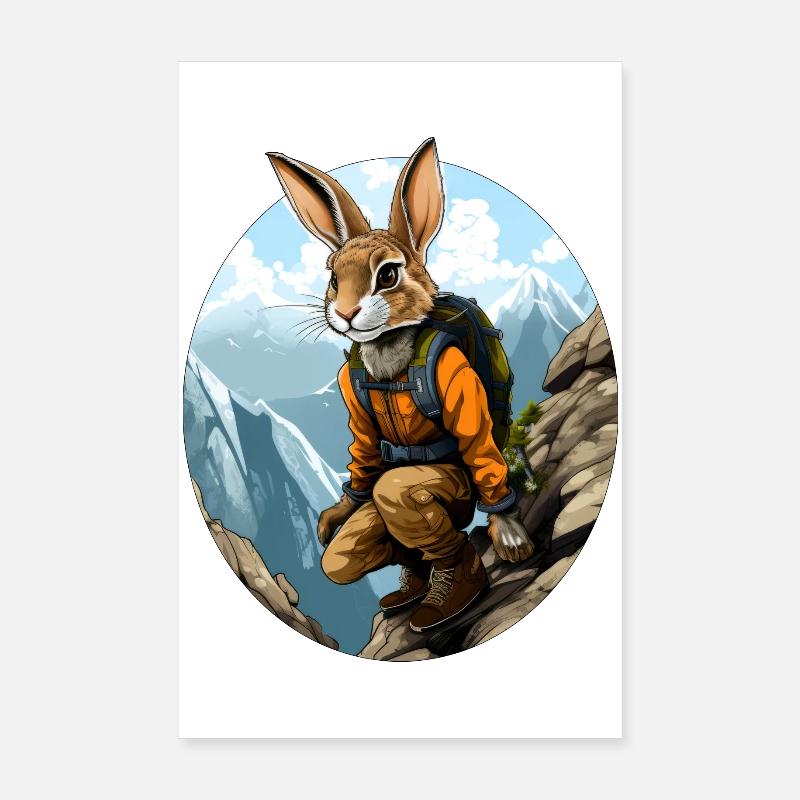 Rabbit Mountaineer / Hiking Rabbit Poster 8" x 12" (20x30 cm)