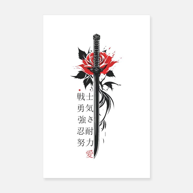 Japan Characters Sword Rose Aesthetics Poster 8" x 12" (20x30 cm)