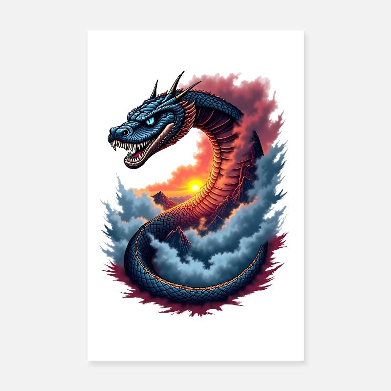 Serpent mythique avec coucher de soleil Année du Serpent 2025 Poster 20 x 30 cm