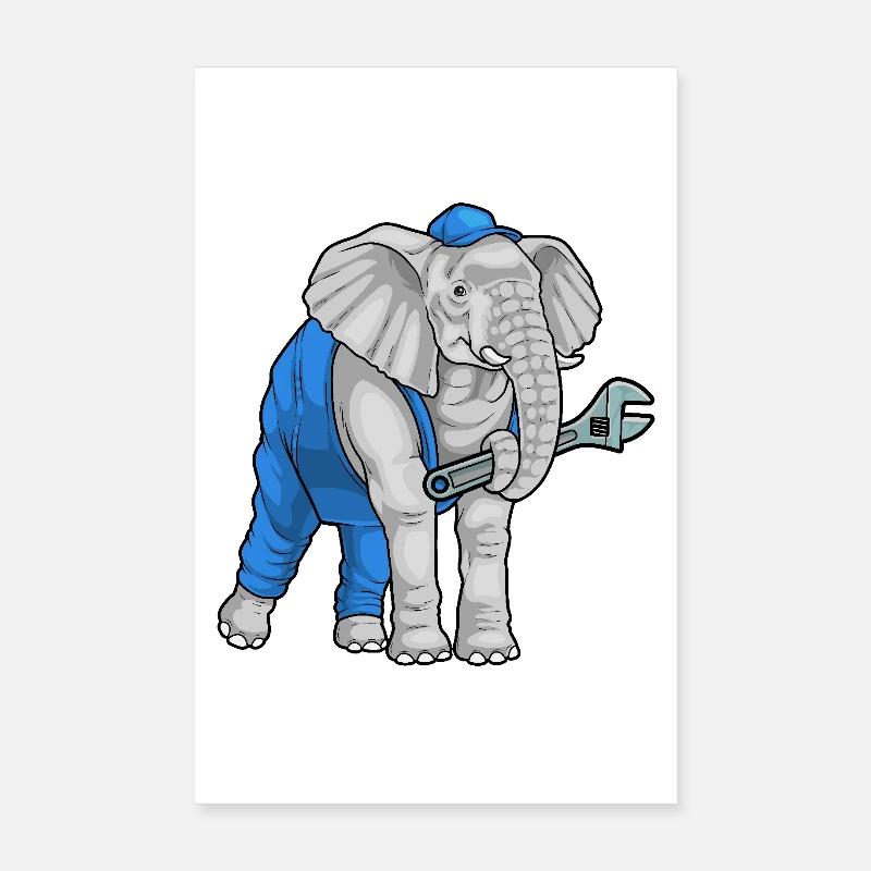 Elephant Mechanic Wrench Workshop Poster 8" x 12" (20x30 cm)