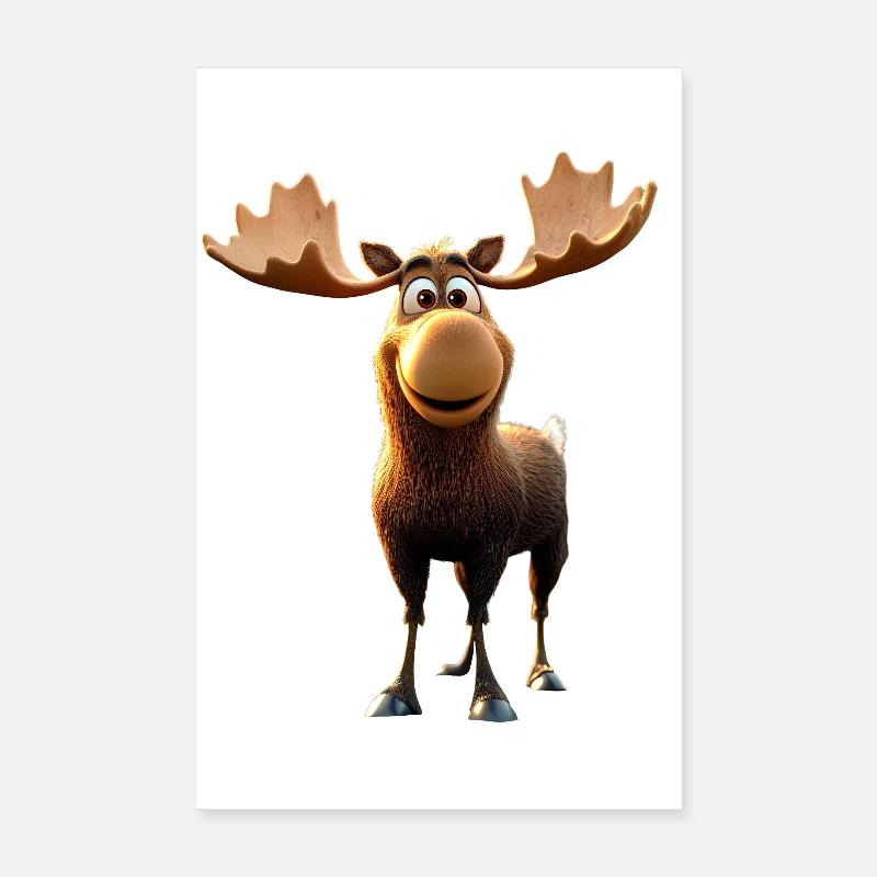 Elch Moose Elchbulle Geweih Hirsch Wilde Elche - Poster 20x30 cm - Weiß