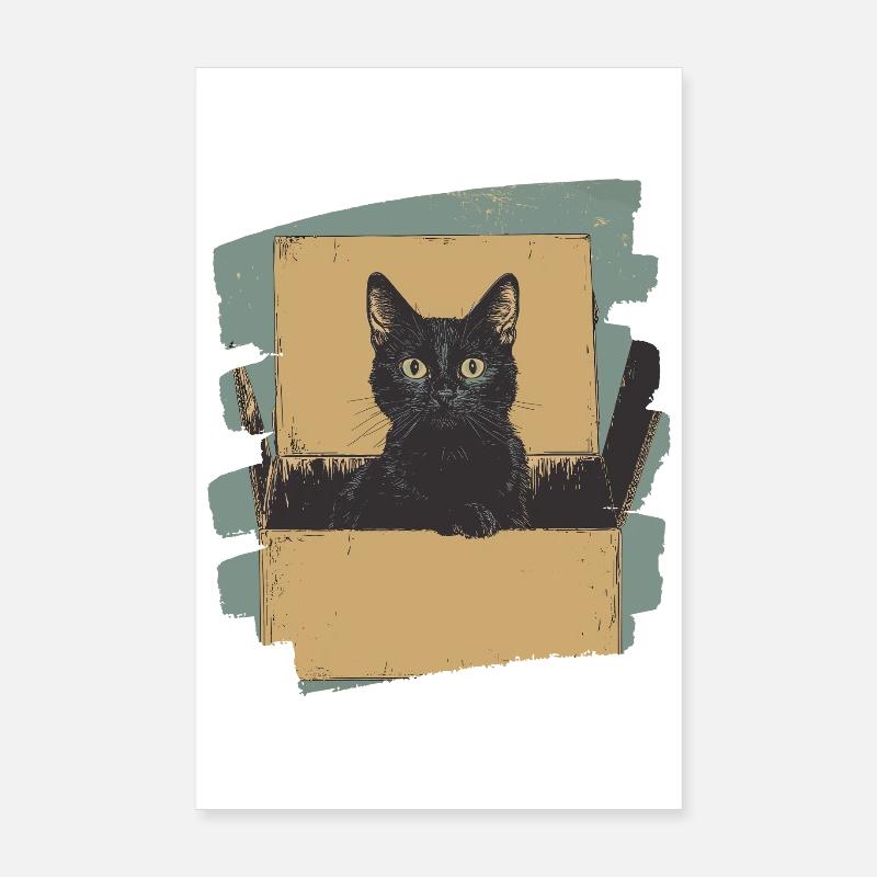 Cat in Cardboard Box Retro Poster 8" x 12" (20x30 cm)