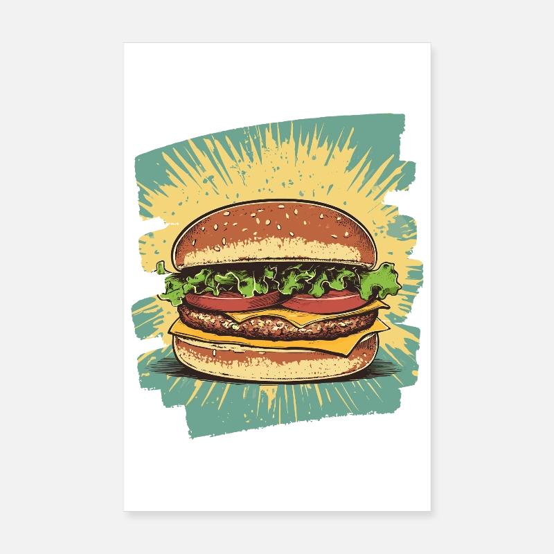 Burger Rétro - Poster 20 x 30 cm - blanc