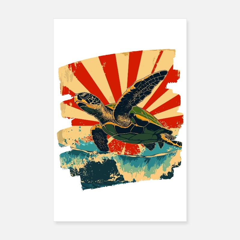 Tortue de mer rétro Poster 20 x 30 cm