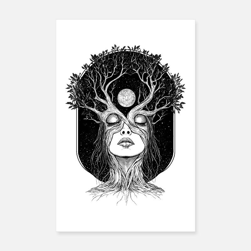 Boho Baum Frau Gaea Abstrakt Grafik Mystisch Poster 20x30 cm