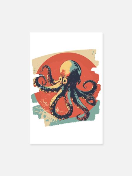 Kraken Oktopus Retro - Poster 20x30 cm - Weiß - Vorne