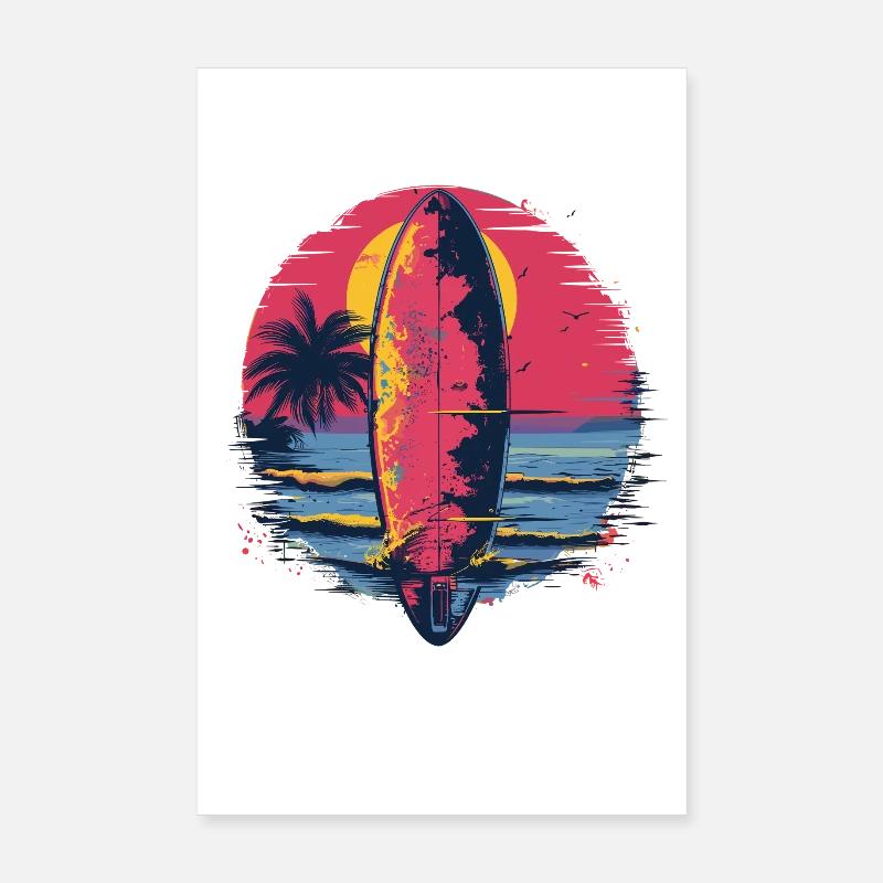 Surfboard Synthwave Poster 8" x 12" (20x30 cm)