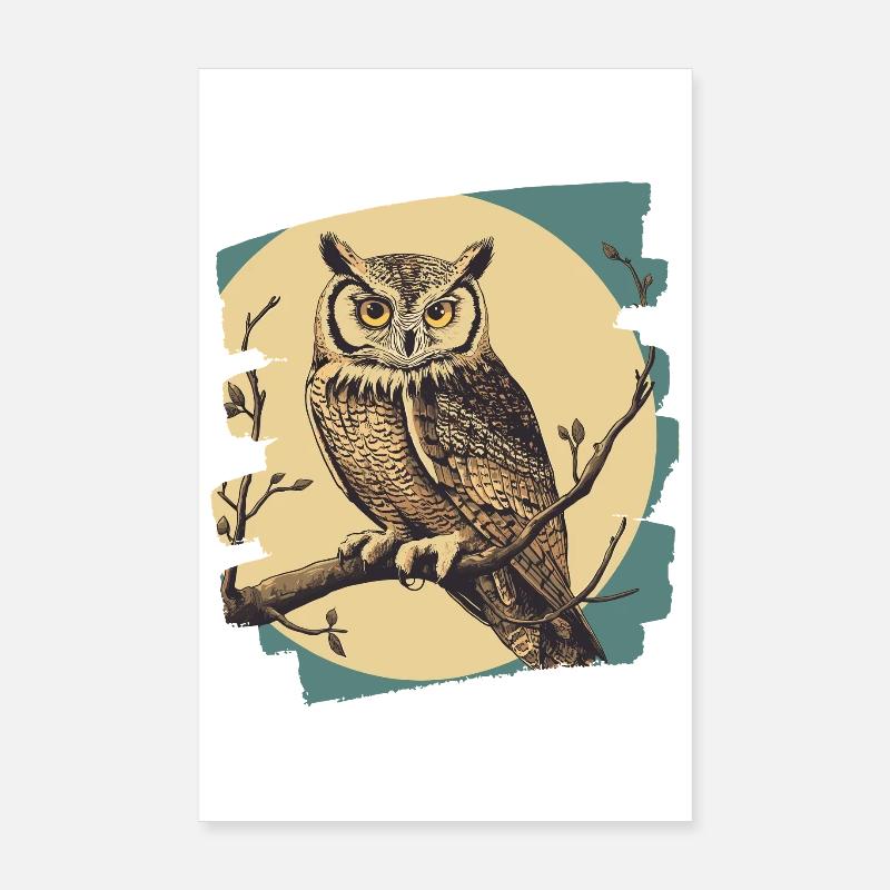 Eule Retro - Poster 20x30 cm - Weiß