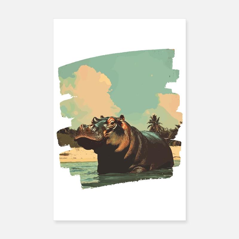 Nilpferd Retro Poster 20x30 cm