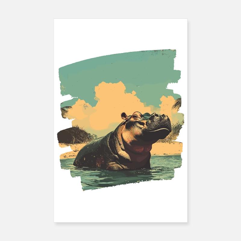 Nilpferd Retro Poster 20x30 cm