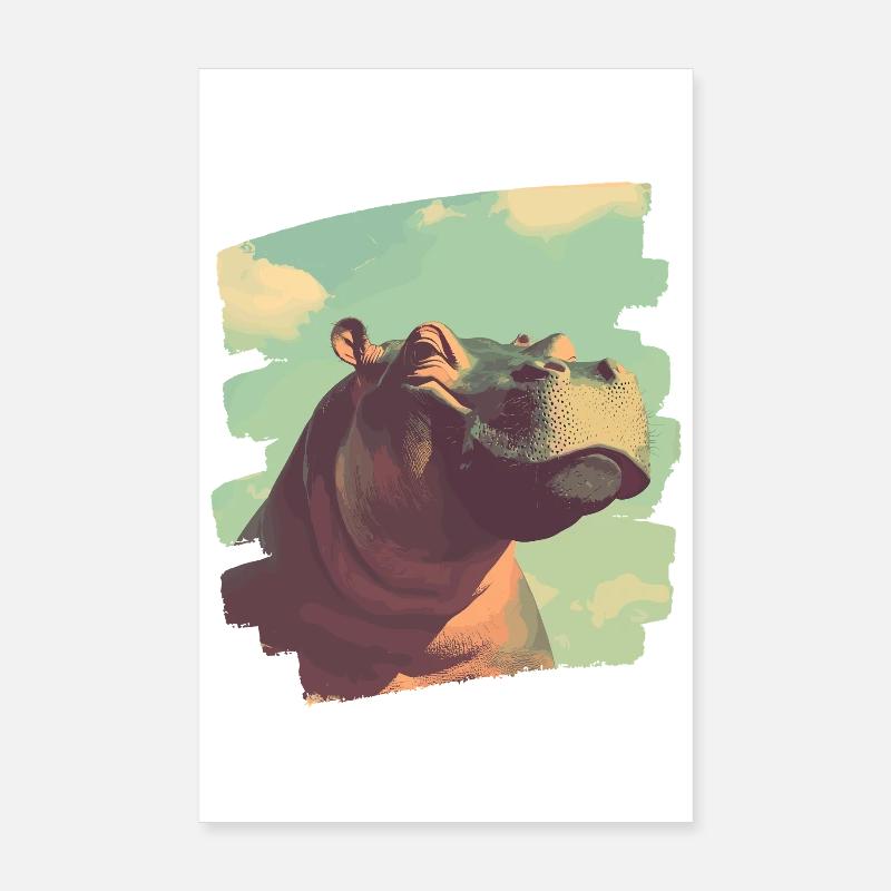 Hippopotame Rétro Poster 20 x 30 cm