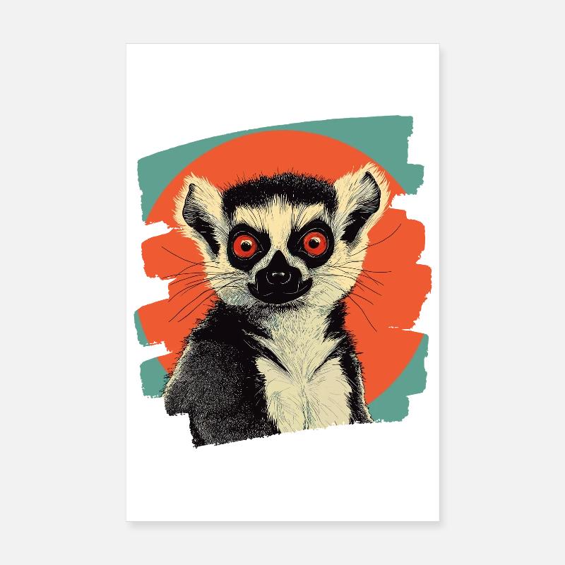 Lémurien rétro Poster 20 x 30 cm