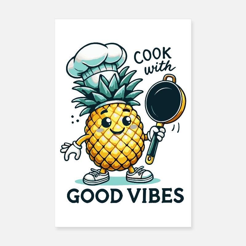 Cook with Joy Pineapple Chef Happy Cooking Poster 8" x 12" (20x30 cm)