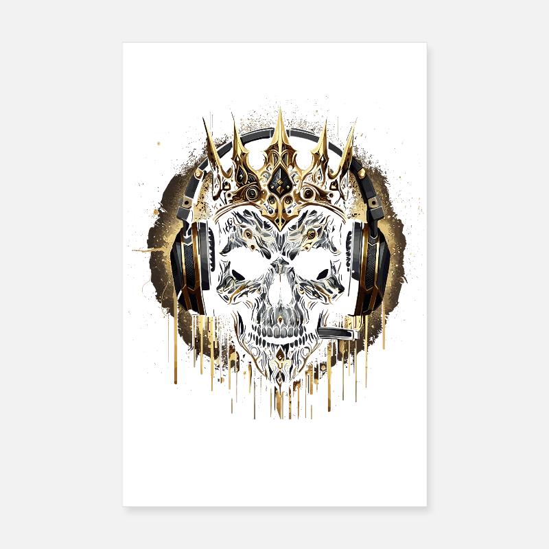 Gaming Skull Gold mit Headset und Krone Poster 20x30 cm