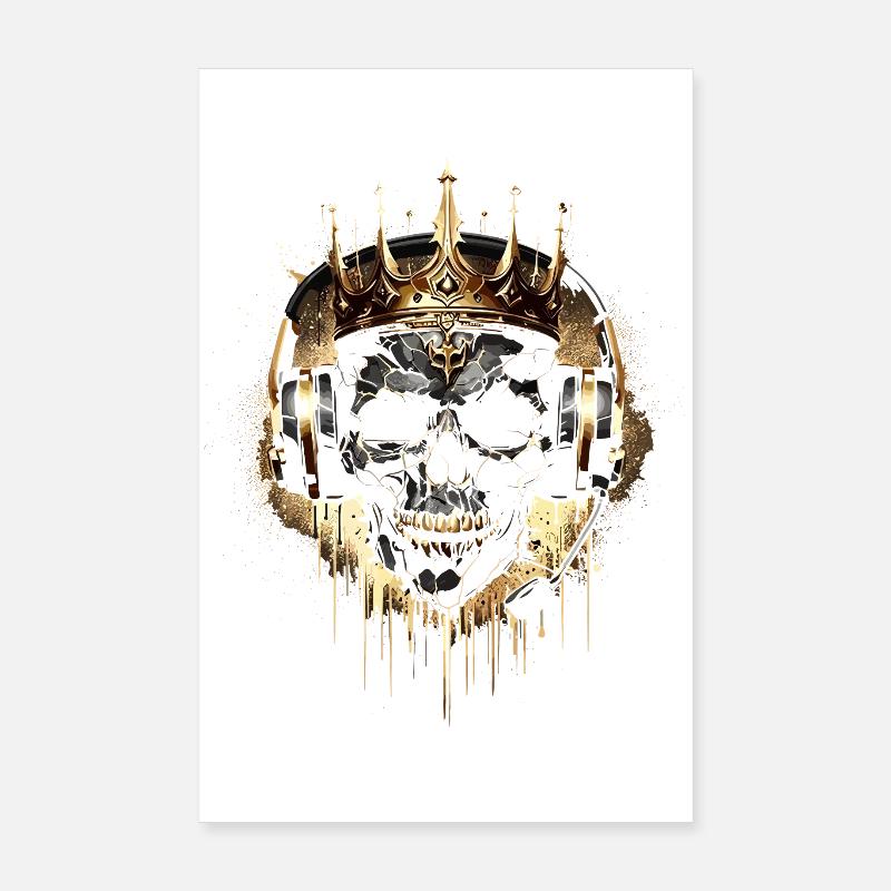 Crâne de jeu doré avec couronne et casque Poster 20 x 30 cm