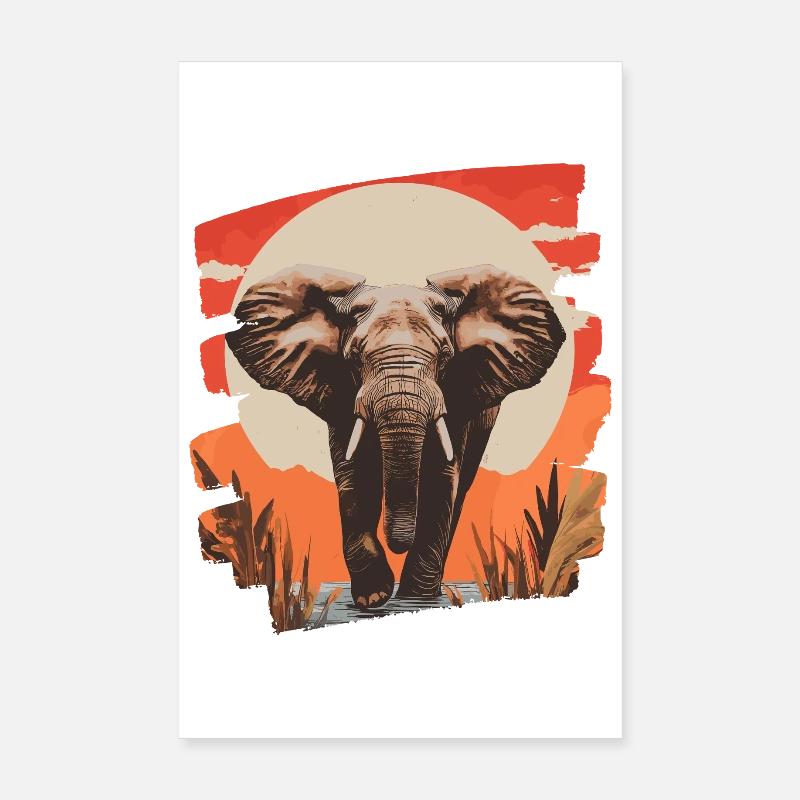 Éléphant Rétro Poster 20 x 30 cm