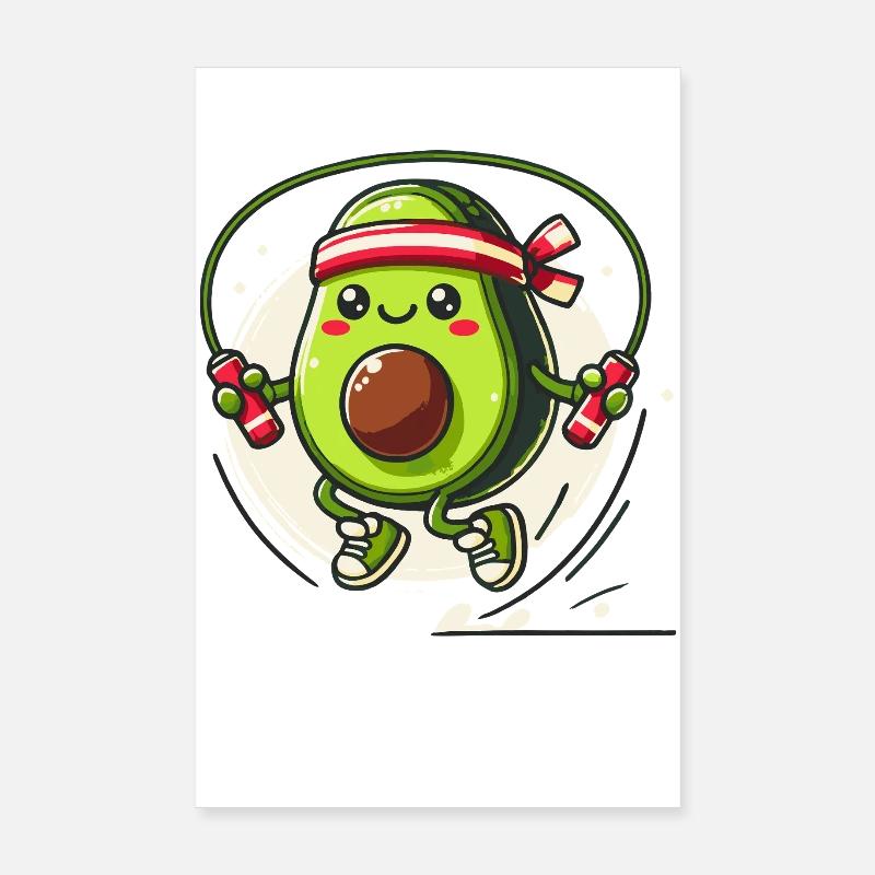 Jumping Avocado Workout Fun Poster 8" x 12" (20x30 cm)