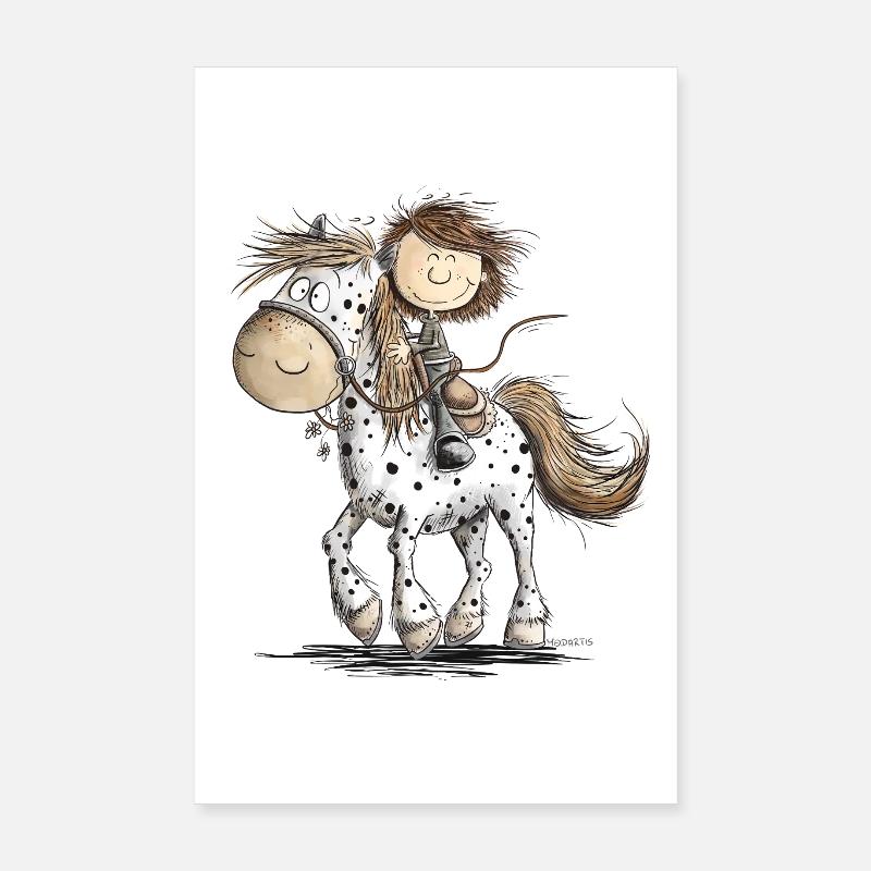 Cheval drôle avec cavalier cheval de dessin animé Poster 20 x 30 cm