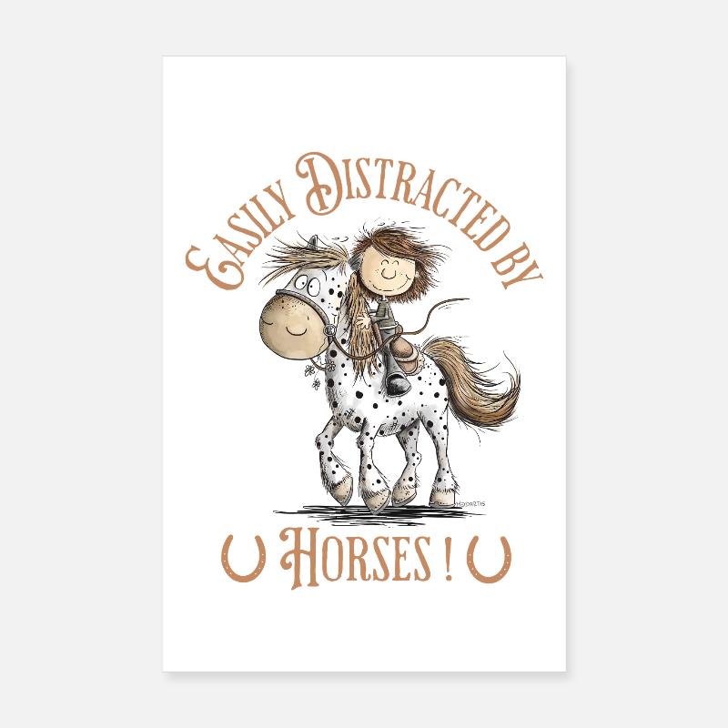 Drolliges Pferd mit Reiter Und Pferde Spruch Poster 20x30 cm