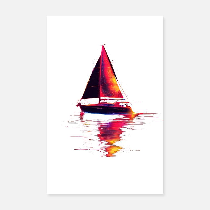 Segelschiff Retrowave - Poster 20x30 cm - Weiß