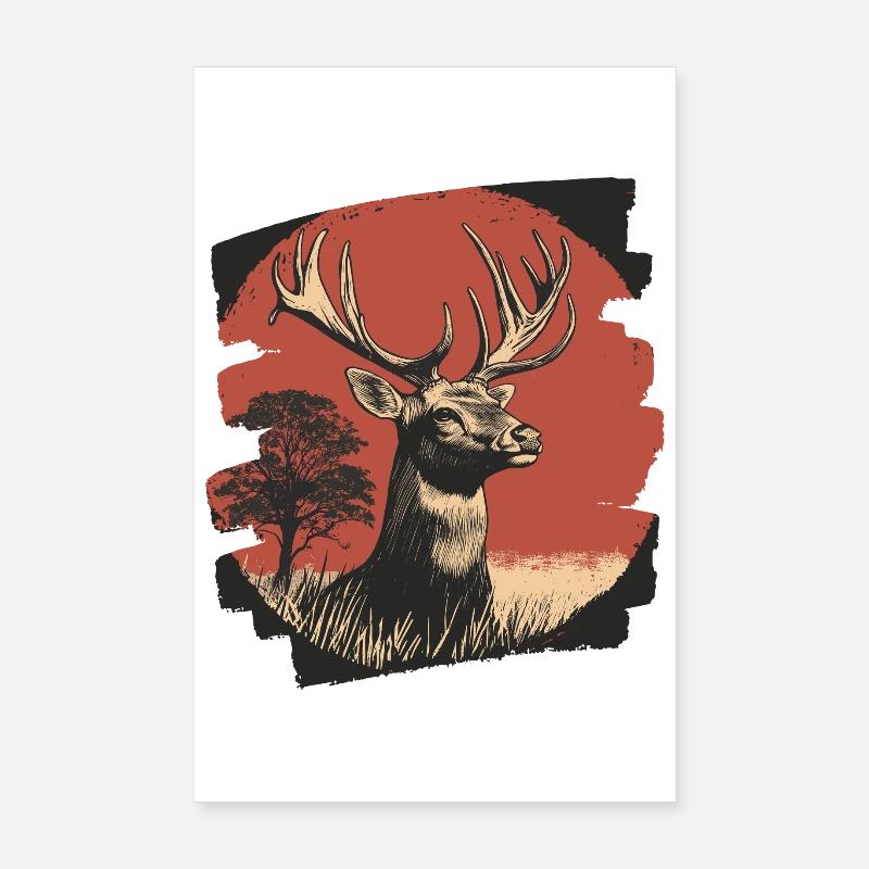 Cerf avec bois Poster 20 x 30 cm