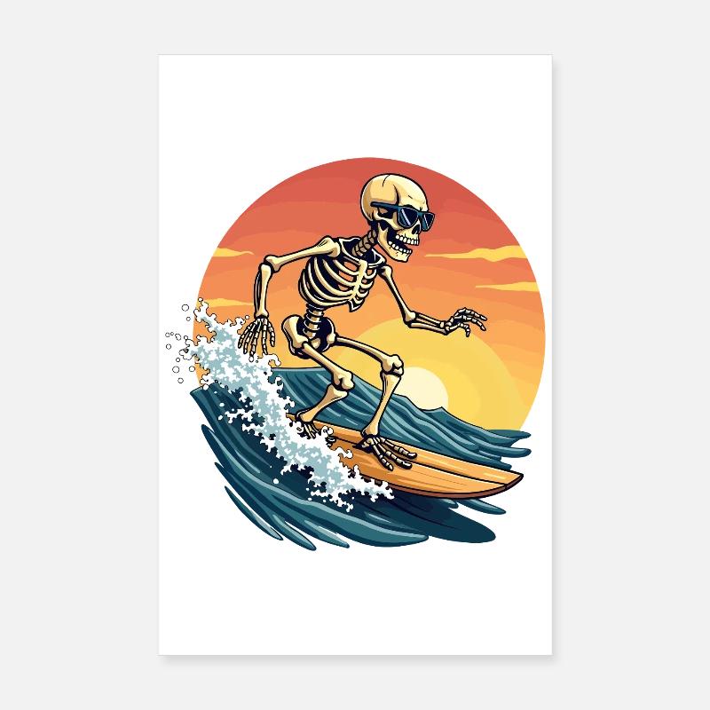 Surfeur Skeleton Surf Surf Plage Mer Fun Poster 20 x 30 cm