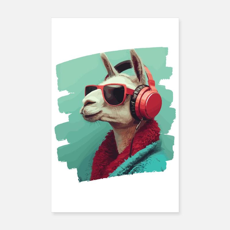 Casque Llama - Poster 20 x 30 cm - blanc