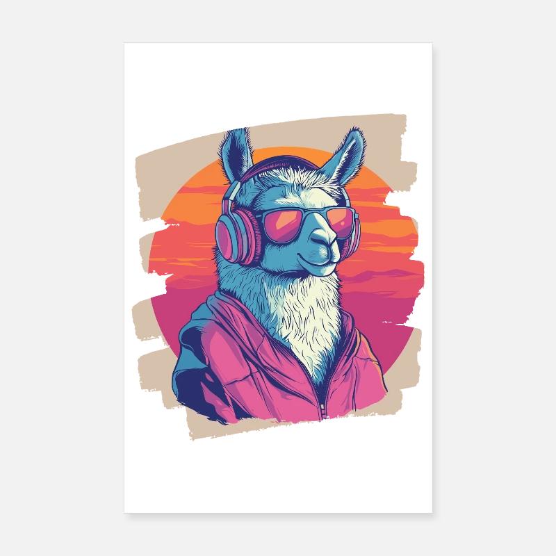 Llama Headphones Poster 8" x 12" (20x30 cm)