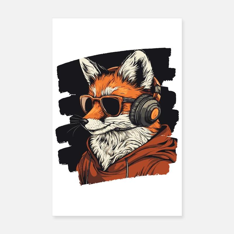Fuchs Kopfhörer - Poster 20x30 cm - Weiß