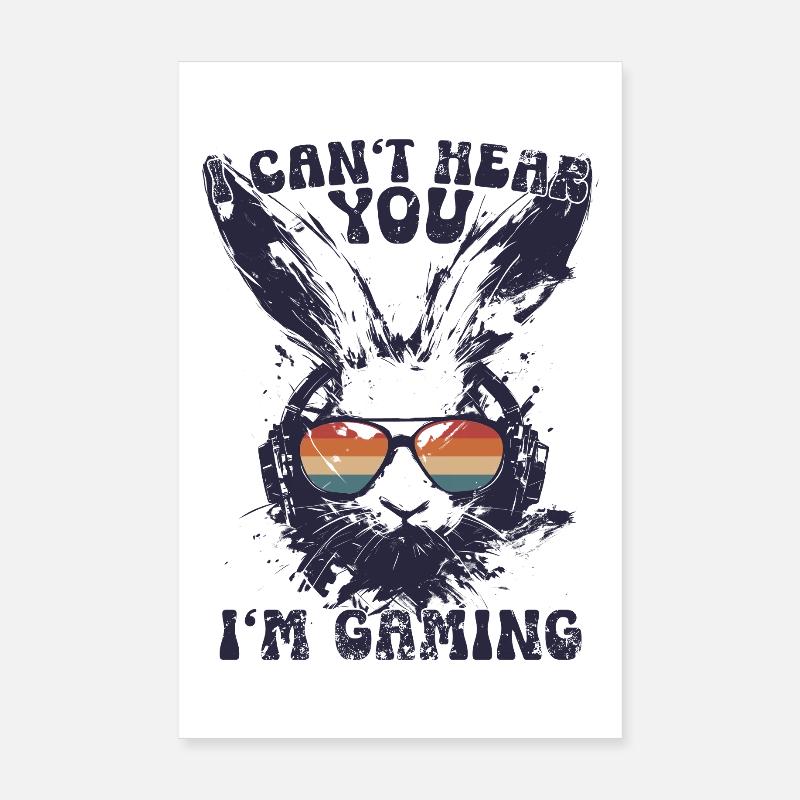 I Can't Hear You I'm Gaming Retro Hase Geschenk Poster 20x30 cm