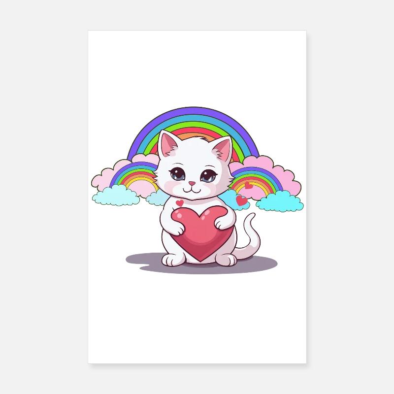 Katze Katzen Herz Herzen Regenbogen Kinder Kind Poster 20x30 cm