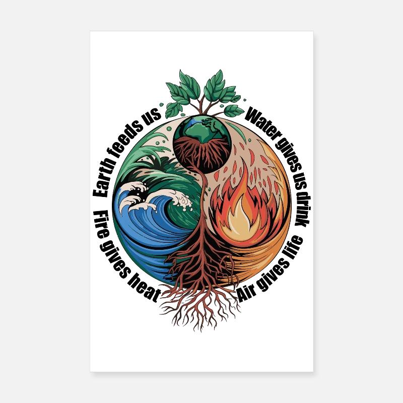 Vier-Elemente-Baum - Erde, Wasser, Feuer, Luft Poster 20x30 cm