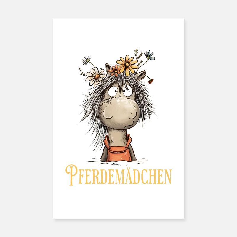 Pferdemädchen Pferd Mit Blumen Cartoon Humor Poster 20x30 cm